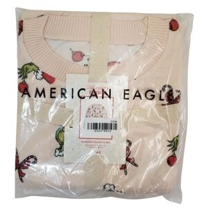 AMERICAN EAGLE Grinch Candy Cane Long Sleeve Shirt & Shorts Plush Pajama Set NWT